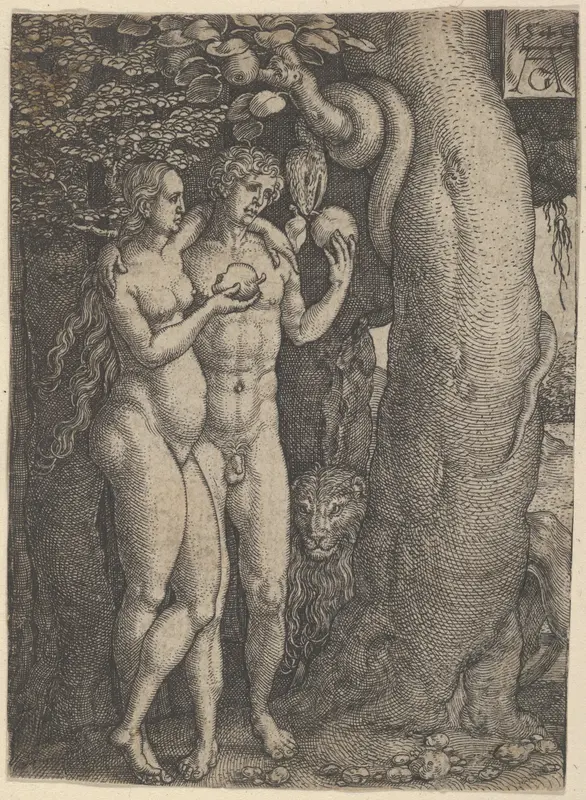 The Temptation of Adam and Eve, from "The Story of Adam and Eve" Wall Art by Heinrich Aldegrever - High-Resolution Digital Print
