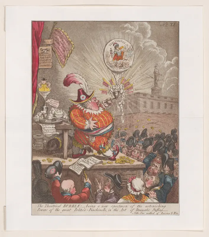 The Theatrical Bubble; being a new Specimen of the Astonishing Powers of the Great Politiico-Punchinello in the Art of Dramatic Puffing Wall Art by James Gillray - High-Resolution Digital Print