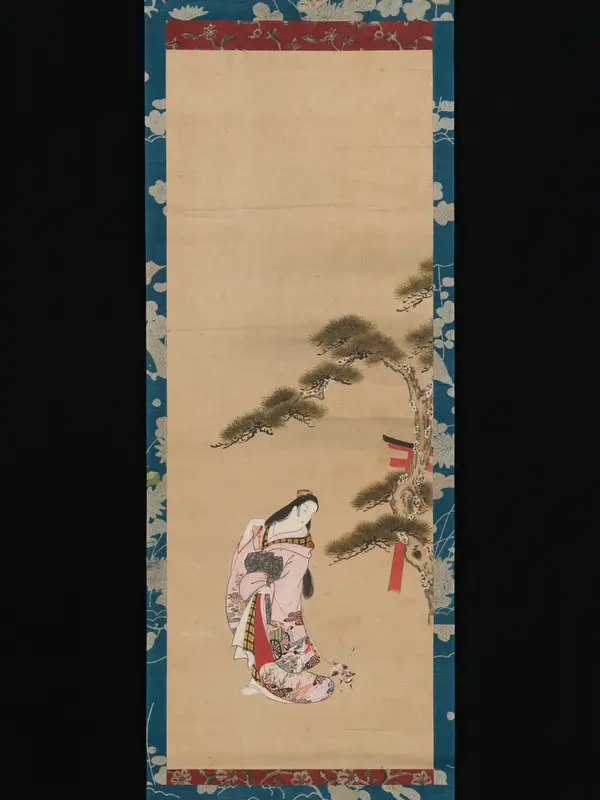 The Third Princess and a Cat, from the "New Herbs I" (Wakana I)
 chapter The Tale of Genji (Genji monogatari} Wall Art by Matsuno Chikanobu - High-Resolution Digital Print