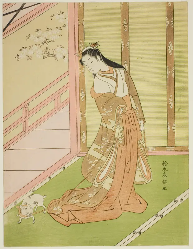 The Third Princess and Her Pet Cat Wall Art by Suzuki Harunobu - High-Resolution Digital Print