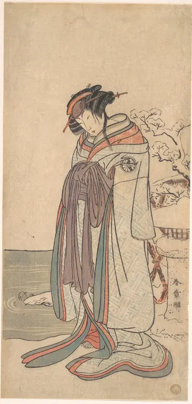 The Third Segawa Kikunojo as a Courtesan Standing in the Snow