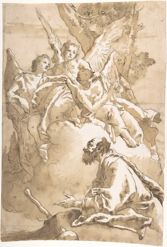 The Three Angels Appearing to Abraham by the Oaks of Mamre Wall Art by Giovanni Domenico Tiepolo - High-Resolution Digital Print