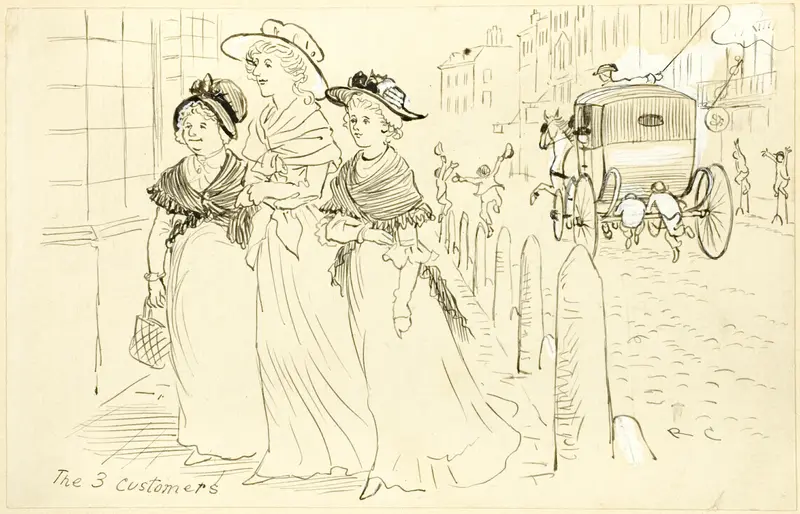 The Three Customers Wall Art by Randolph Caldecott - High-Resolution Digital Print