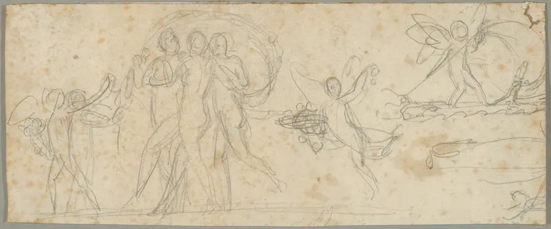 The Three Graces and Putti; verso: Various Studies Wall Art by Bertel Thorvaldsen - High-Resolution Digital Print