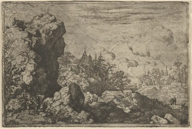 The Three Travellers at the Foot of High Rock Wall Art by Allart van Everdingen - High-Resolution Digital Print
