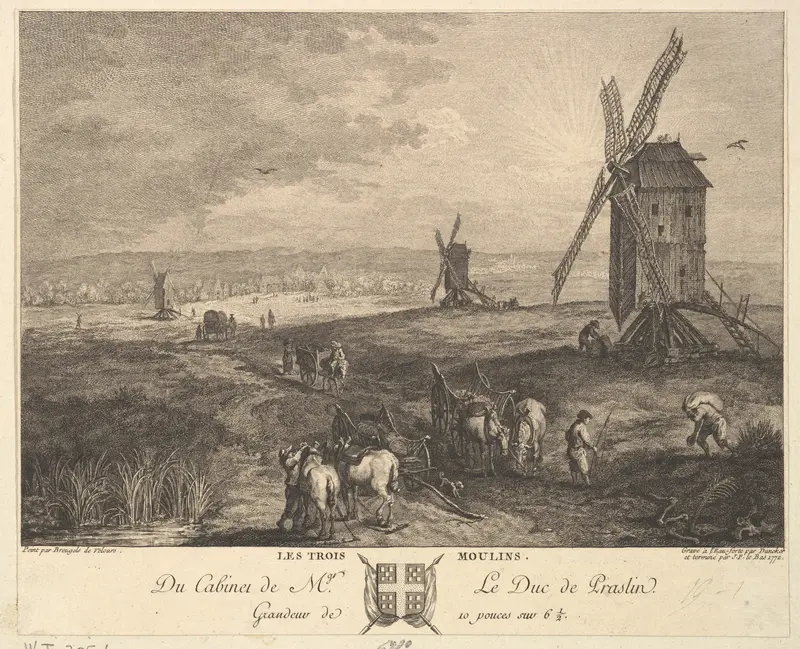 The Three Windmills (Les Trois Moulins) after a painting in the collection of the Duc de Praslin Wall Art by Balthasar Anton Dunker - High-Resolution Digital Print