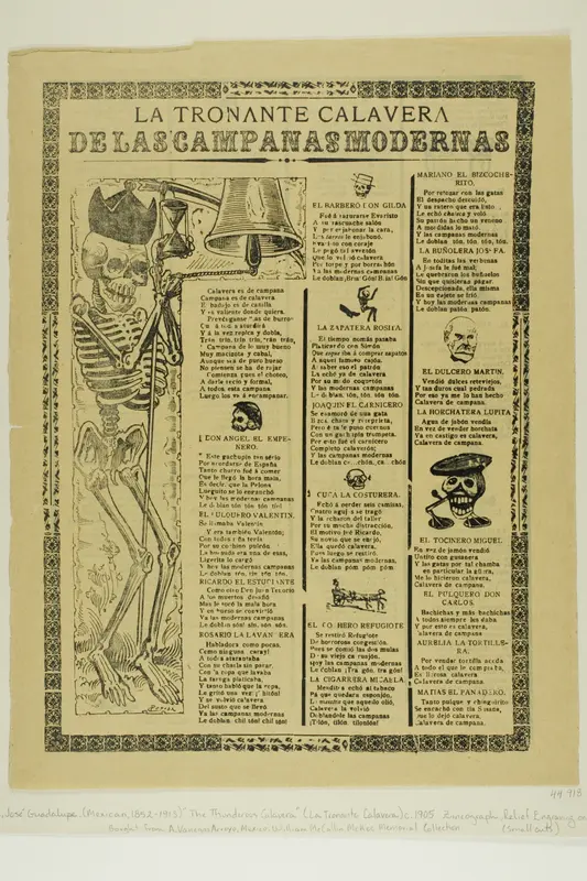 The Thundering Calavera of the Modern Bells Wall Art by José Guadalupe Posada - High-Resolution Digital Print