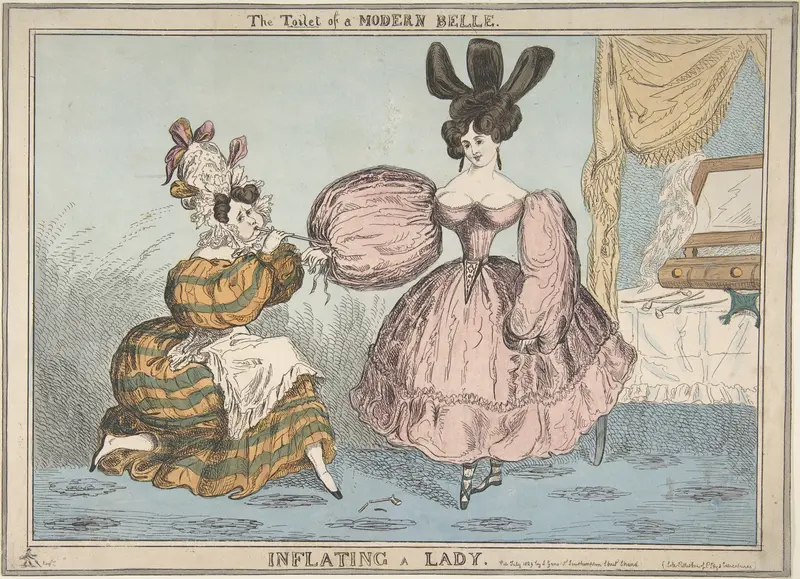 The Toilet of a Modern Belle: Inflating a Lady Wall Art by William Heath ('Paul Pry') - High-Resolution Digital Print