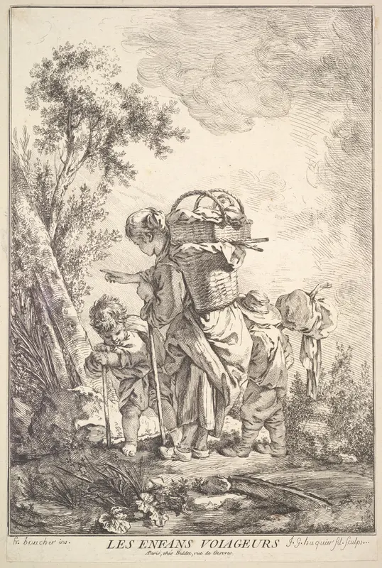 The Traveling Children Wall Art by Jacques Gabriel Huquier - High-Resolution Digital Print