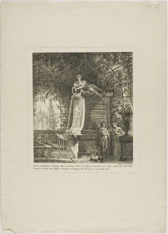 The Trellised Fountain, frontispiece from Paysages Dédiés à M. Warelet Wall Art by Salomon Gessner - High-Resolution Digital Print
