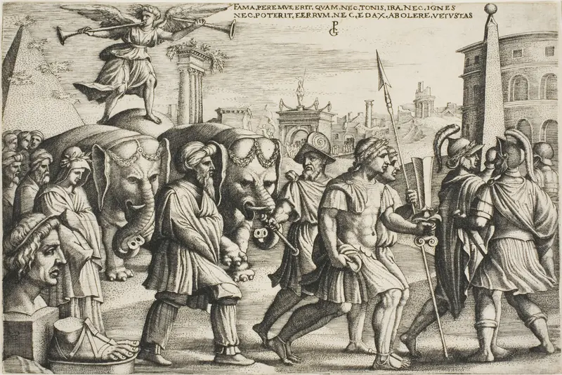 The Triumph of Fame, plate three from the Triumphs of Petrarch Wall Art by Georg Pencz - High-Resolution Digital Print