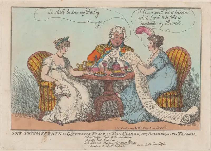 The Triumverate of Gloucester Place, or The Clarke, The Soldier, and The Taylor Wall Art by Thomas Rowlandson - High-Resolution Digital Print