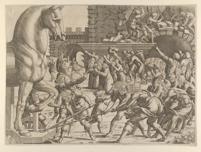 The Trojans Bring the Wooden Horse into Their City