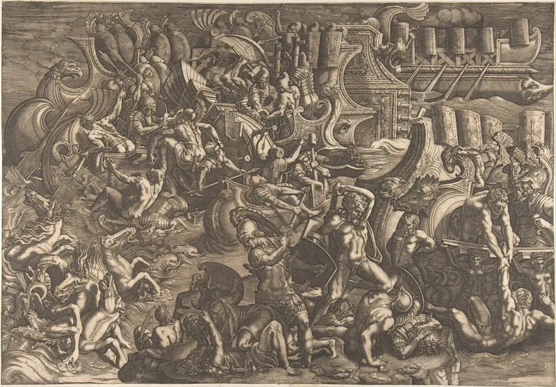 The Trojans repulsing the Greeks Wall Art by Giovanni Battista Scultori - High-Resolution Digital Print