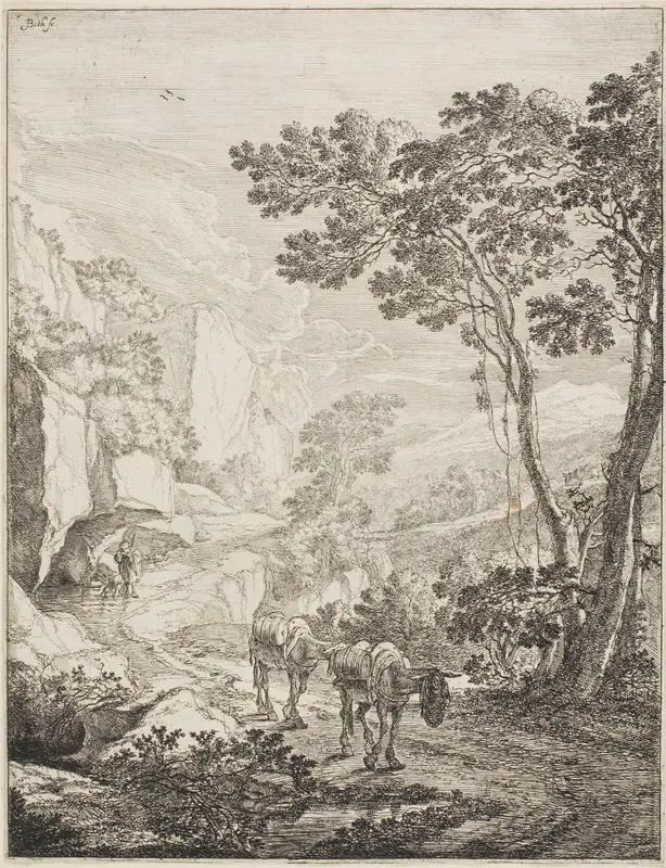 The Two Mules, from a set of four Italian Landscapes Wall Art by Jan Both - High-Resolution Digital Print