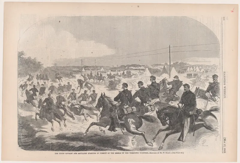 The Union Cavalry and Artillery Starting in Pursuit of the Rebels up the Yorktown Turnpike (from "Harper's Weekly," Vol. VI) Wall Art by Winslow Homer - High-Resolution Digital Print