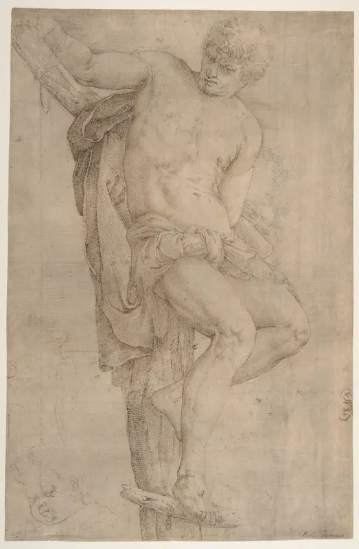 The Unrepentant Thief on the Cross, Study of a Child's Head at Lower Left, and of an Ear at Lower Right Border Wall Art by Battista Franco - High-Resolution Digital Print