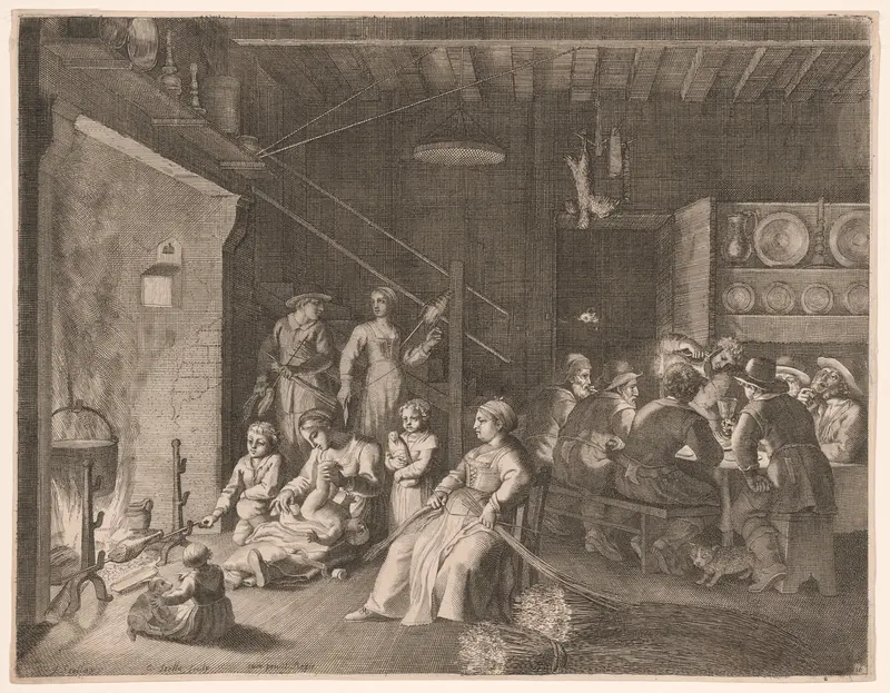 The Vigil at the Farm During Winter, Plate 16 from Pastorales Wall Art by Claudine Bouzonnet-Stella - High-Resolution Digital Print