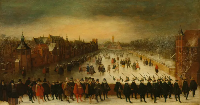 The Vijverberg, The Hague, in Winter, with Prince Maurits and his Retinue in the Foreground Wall Art by Unknown - High-Resolution Digital Print