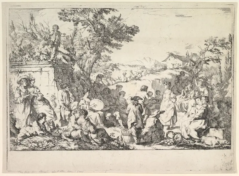The Village Festival (Fête de village dans la campagne romaine) Wall Art by Jean-Baptiste Marie Pierre - High-Resolution Digital Print
