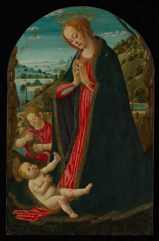 The Virgin Adoring the Child with the Infant Saint John the Baptist Wall Art by Jacopo di Arcangelo (called Jacopo del Sellaio) - High-Resolution Digital Print