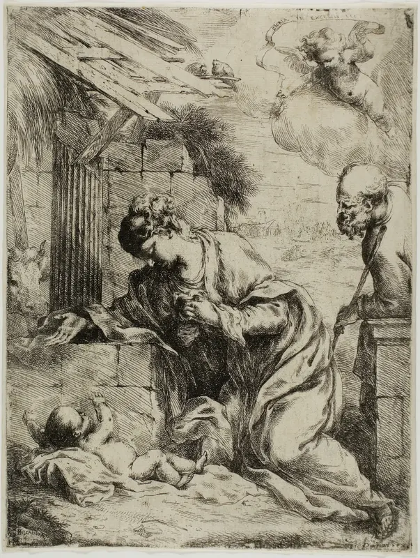 The Virgin Adoring the Infant Jesus Wall Art by Bartolomeo Biscaino - High-Resolution Digital Print