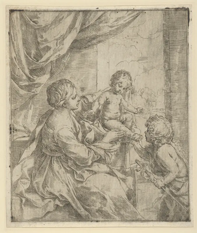 The Virgin and Child at a table with the young John the Baptist Wall Art by Guido Reni - High-Resolution Digital Print