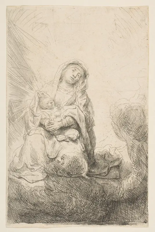The Virgin and Child in the Clouds Wall Art by Rembrandt (Rembrandt van Rijn) - High-Resolution Digital Print