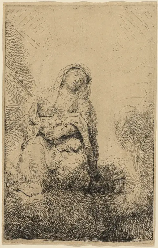 The Virgin and Child in the Clouds Wall Art by Rembrandt van Rijn - High-Resolution Digital Print