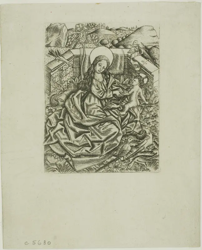The Virgin and Child in the Garden Wall Art by Israhel van Meckenem, the younger - High-Resolution Digital Print