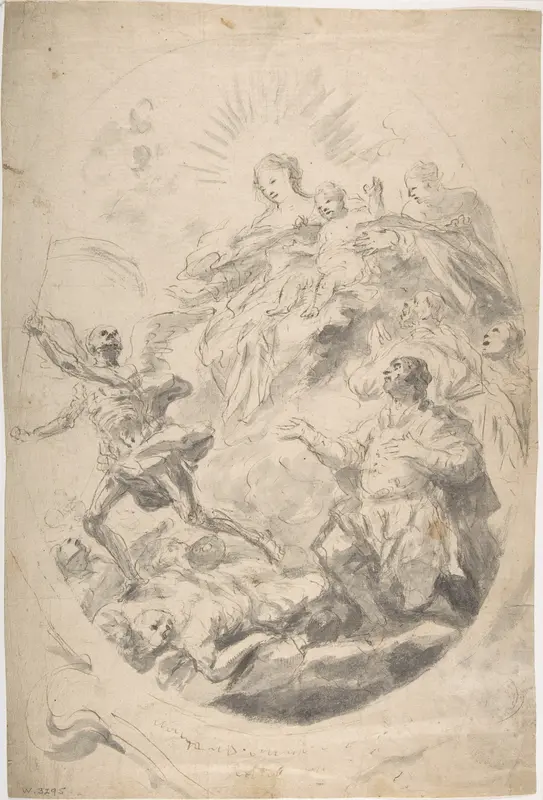 The Virgin and Child Intervening for Victims of the Plague (recto); Seated Female Figure (verso) Wall Art by Geronimo Cenatiempo (Girolamo Cenatempo) - High-Resolution Digital Print