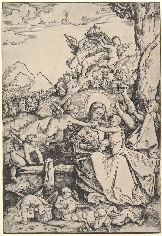 The Virgin and Child with Eight Angels in a Landscape Wall Art by Hans Baldung (called Hans Baldung Grien) - High-Resolution Digital Print