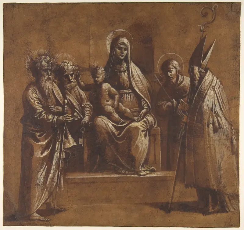 The Virgin and Child with Saints Wall Art by Girolamo da Treviso - High-Resolution Digital Print