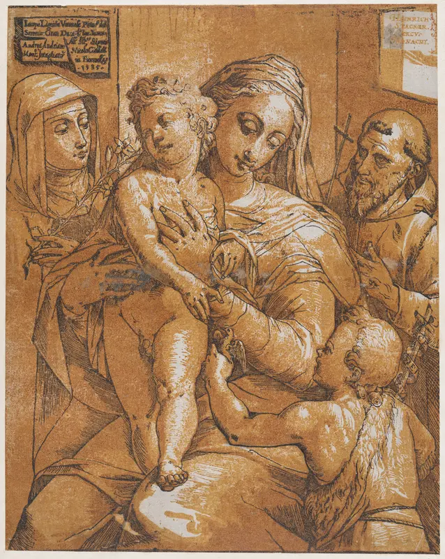 The Virgin and Child with St. John the Baptist, St. Francis, and St. Catherine of Siena Wall Art by Andrea Andreani - High-Resolution Digital Print