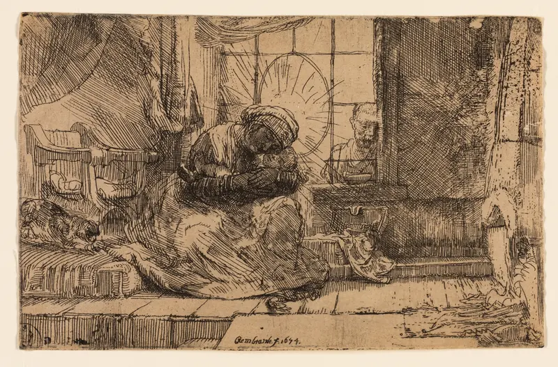 The Virgin and Child with the Cat and the Snake Wall Art by Rembrandt van Rijn - High-Resolution Digital Print