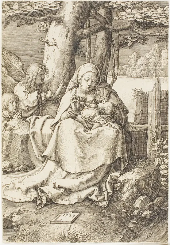 The Virgin and Child with Two Angels Wall Art by Lucas van Leyden - High-Resolution Digital Print