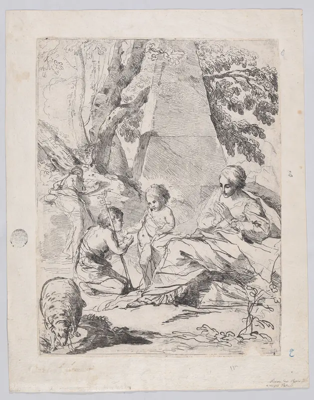 The Virgin at the right with the Christ Child and St John the Baptist at left, a pyramid structure in the background Wall Art by Anonymous, 18th century - High-Resolution Digital Print