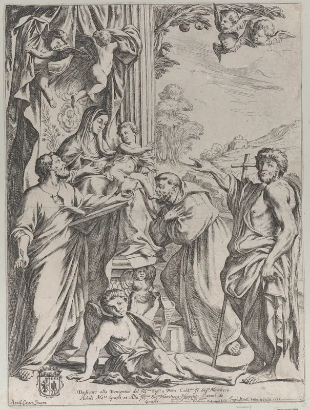 The Virgin Enthroned with Three Saints Wall Art by Giuseppe Maria Mitelli - High-Resolution Digital Print