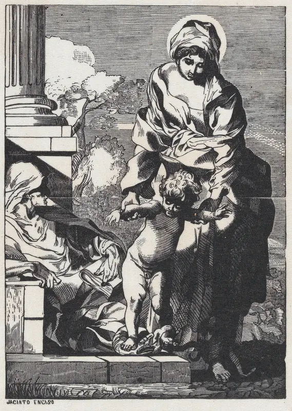 The Virgin helping infant Christ Child take his first steps Wall Art by Jacinto Enciso - High-Resolution Digital Print