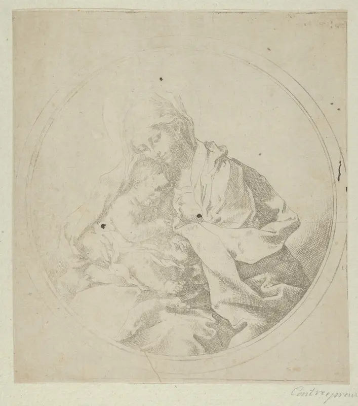 The Virgin holding the infant Christ, a circular composition, counterproof Wall Art by Guido Reni - High-Resolution Digital Print