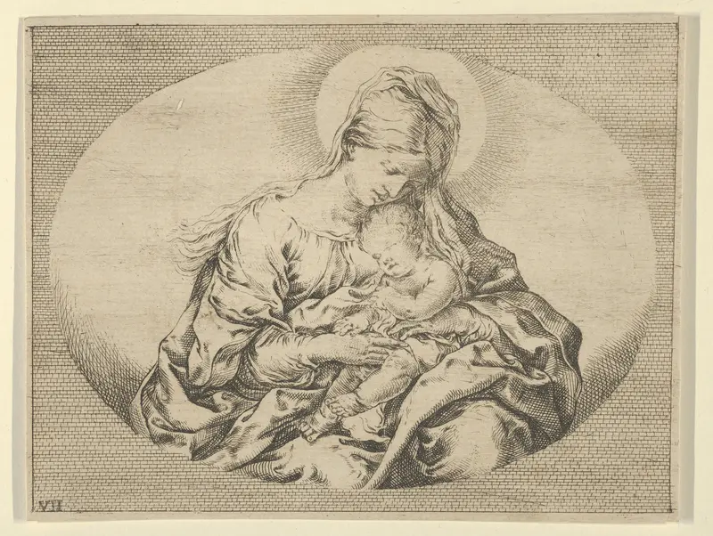 The Virgin holding the infant Christ, an oval composition, after Reni Wall Art by Anonymous, 17th century - High-Resolution Digital Print