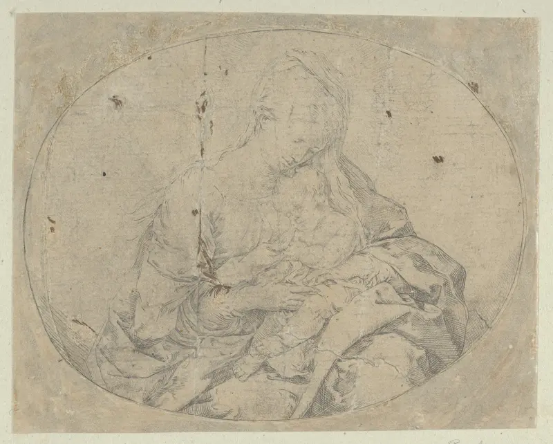 The Virgin holding the infant Christ, an oval composition, counterproof Wall Art by Guido Reni - High-Resolution Digital Print
