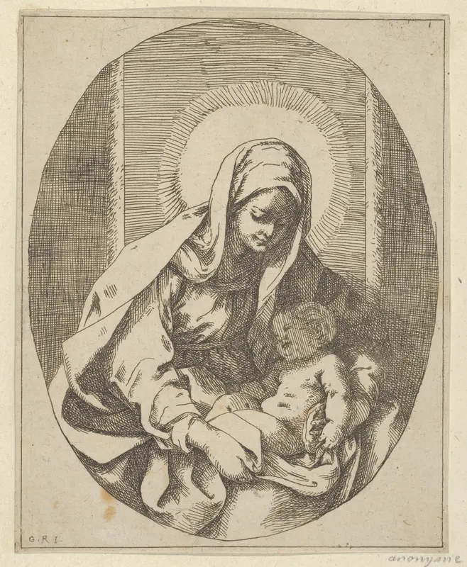 The Virgin holding the infant Christ on her lap, an oval composition, after Reni Wall Art by Guido Reni - High-Resolution Digital Print
