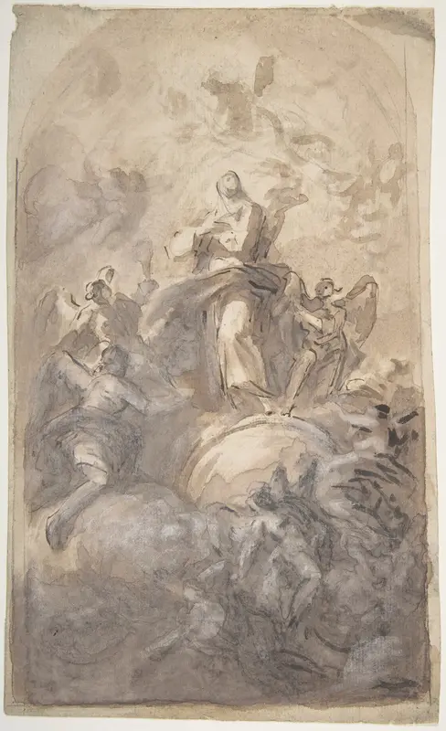 The Virgin Immaculate in Glory (recto); Sketch of a Part of a Leg and a Hand (verso) Wall Art by Domenico Mondo - High-Resolution Digital Print
