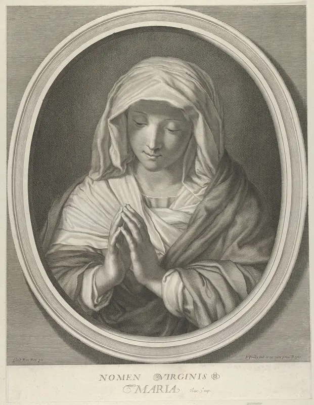 The Virgin in prayer looking down, in an oval frame, after Reni Wall Art by Francois de Poilly - High-Resolution Digital Print
