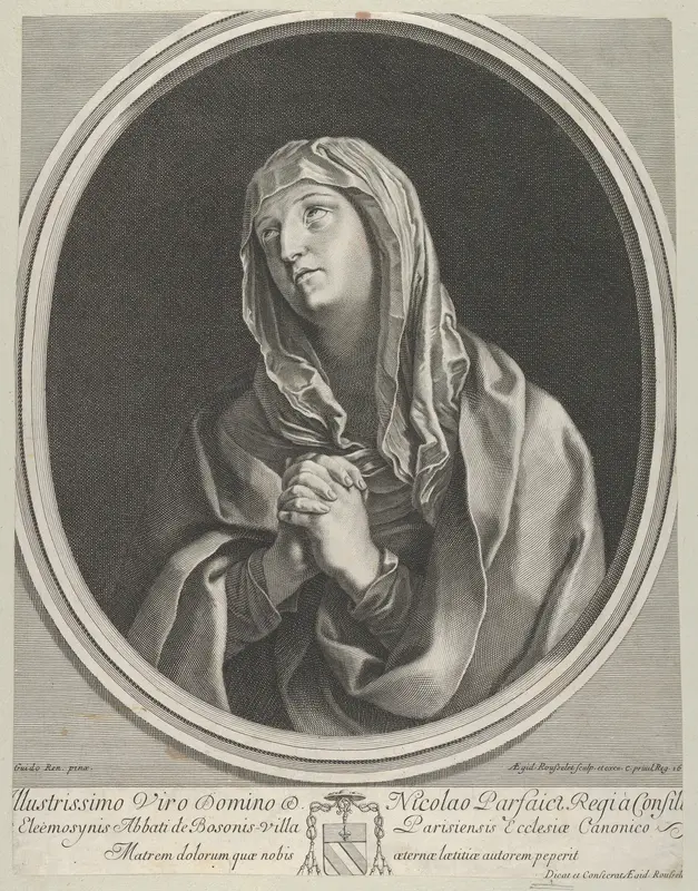 The Virgin in prayer looking up to the left, in an oval frame, after Reni Wall Art by Gilles Rousselet - High-Resolution Digital Print