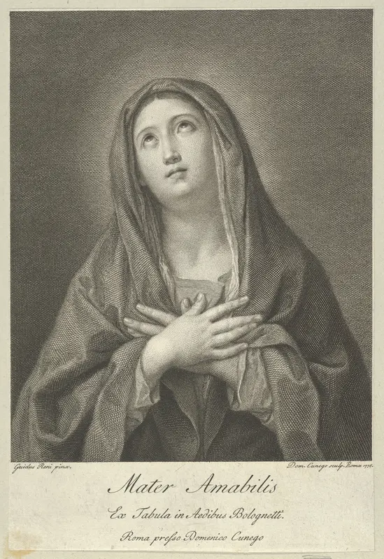 The Virgin looking upwards with hands crossed over her chest, after Reni Wall Art by Domenico Cunego - High-Resolution Digital Print