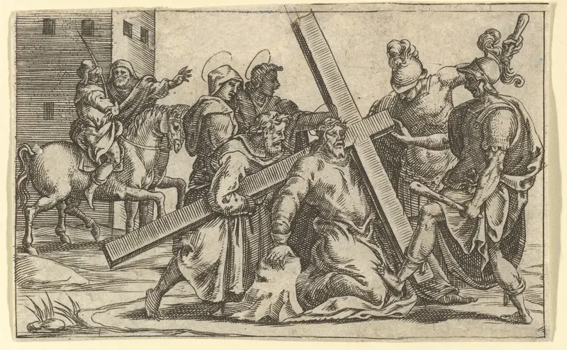 The Virgin of Sorrows: Christ Bearing the Cross; one of nine surrounding compartments from the Virgin of Sorrows, now separated Wall Art by Giorgio Ghisi - High-Resolution Digital Print