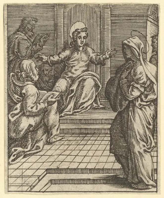 The Virgin of Sorrows: Christ Disputing with the Doctors; one of nine surrounding compartments from the Virgin of Sorrows, now separated Wall Art by Giorgio Ghisi - High-Resolution Digital Print