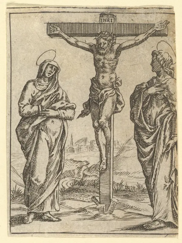 The Virgin of Sorrows: The Crucifixion; one of nine surrounding compartments from the Virgin of Sorrows, now separated Wall Art by Giorgio Ghisi - High-Resolution Digital Print